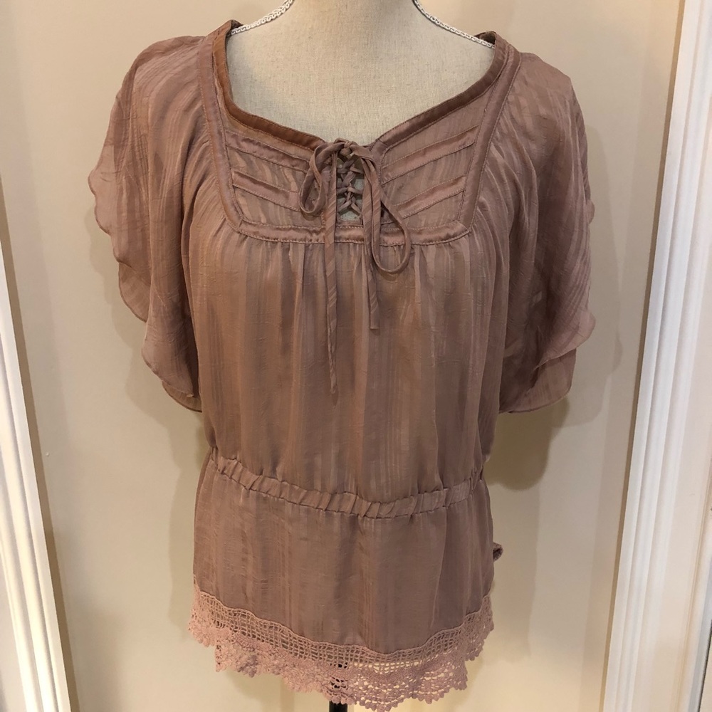 2b Bebe Blush Ruffle Sleeve with Lace-up Neckline